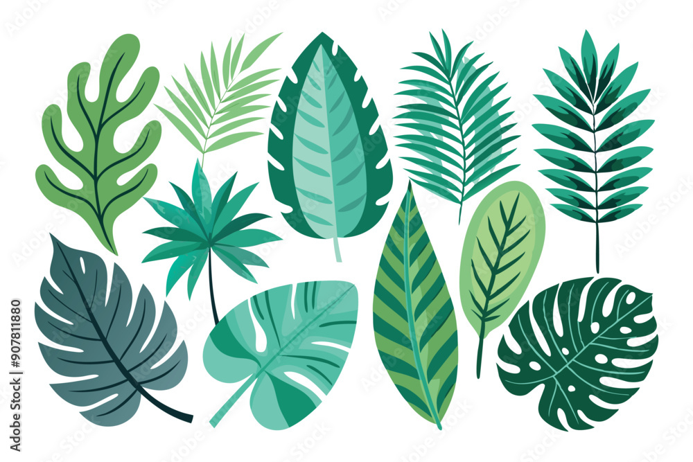 Fototapeta premium A Collection of Tropical Leaves in Green Hues