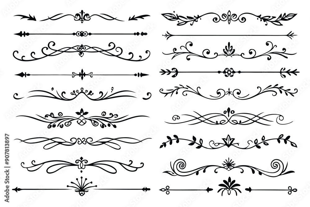 Set of Ornamental Dividers with Floral Motifs and Arrows Set of Ornamental Dividers with Floral Motifs and Arrows