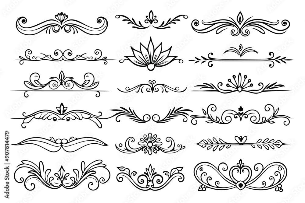 Set of Black and White Ornamental Flourishes and Dividers Set of Black and White Ornamental Flourishes and Dividers