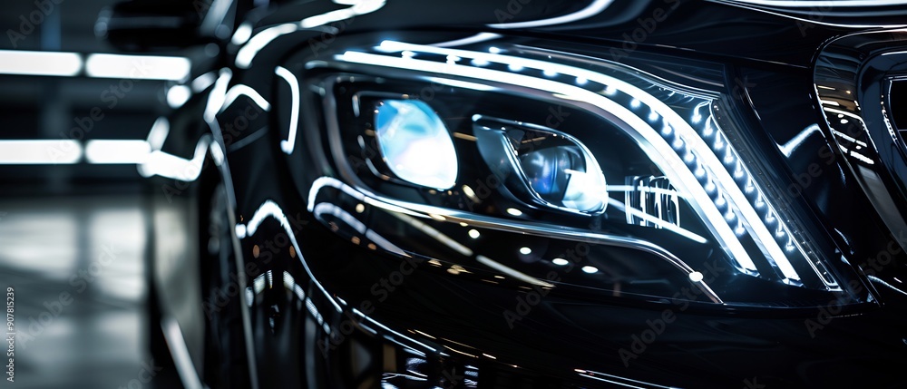 Close_up Luxury car headlights at night. Close_up Luxury car headlights at night.