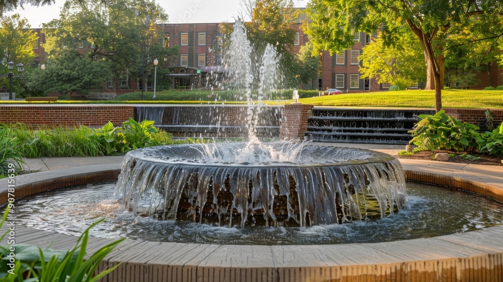 Circular Fountain in a Garden Setting. Circular Fountain in a Garden Setting.
