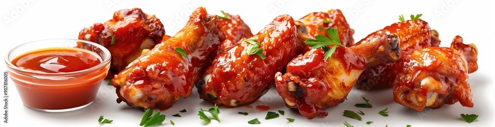 Isolated juicy chicken wings with sauce isolated on a white background Isolated juicy chicken wings with sauce isolated on a white background