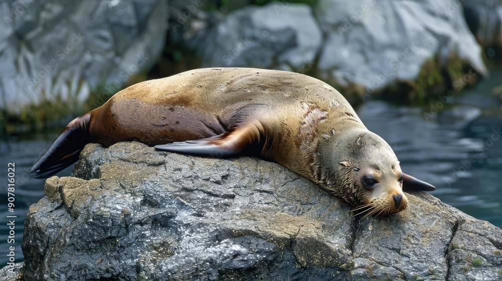 Obraz premium A seal rests on a rock