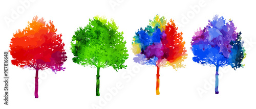 A set of trees colored by the seasons of the year. Vector illustration