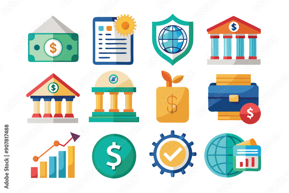 A Set of Flat Icons Depicting Financial Concepts A Set of Flat Icons Depicting Financial Concepts