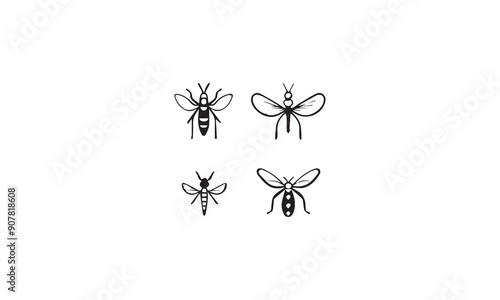 insect logo design black simple line art on white background