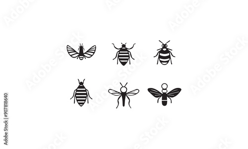 insect logo design black simple line art on white background