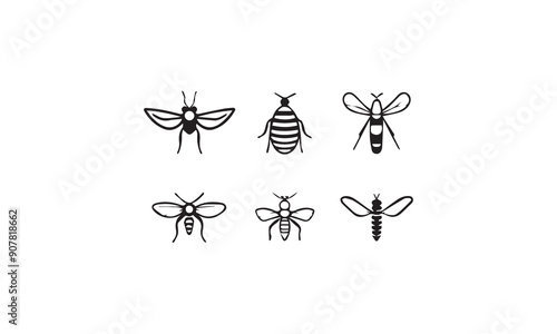 insect logo design black simple line art on white background