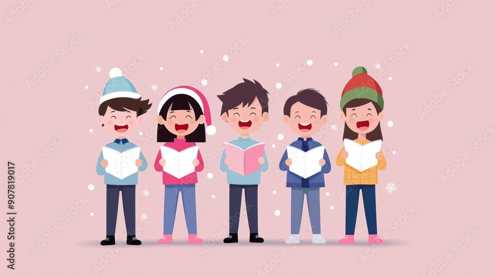 Fototapeta premium Group of children singing Christmas carols together