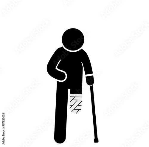 Disabled Stick Figure with Prosthetic Leg