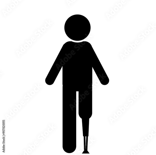 Disabled Stick Figure with Prosthetic Leg