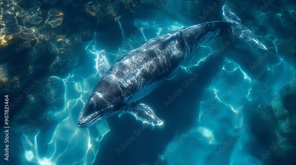 Fototapeta premium Whale Swimming in Clear Blue Waters