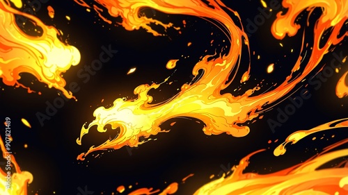 yellow flames fire energy burning background anime cartoon illustration design