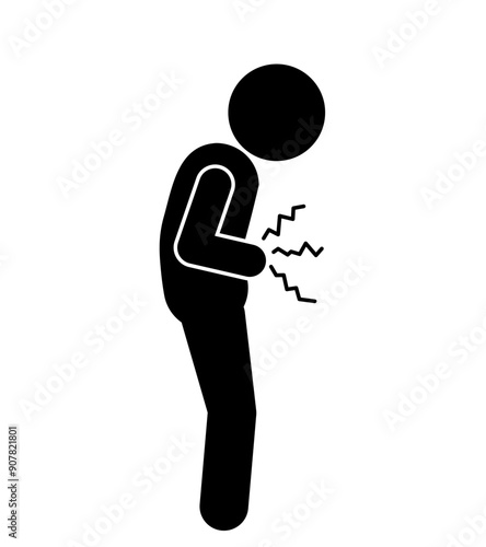 Flat illustration of person with pangs of hunger and discomfort
