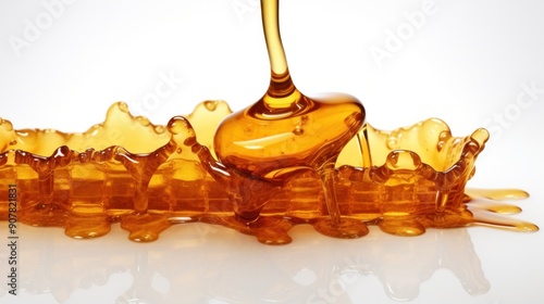 A golden cascade of honey flowing from a honeycomb