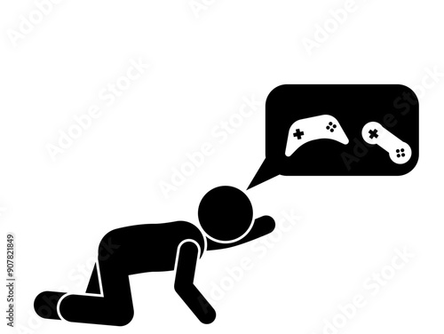 Stick figure struggling with gaming addiction