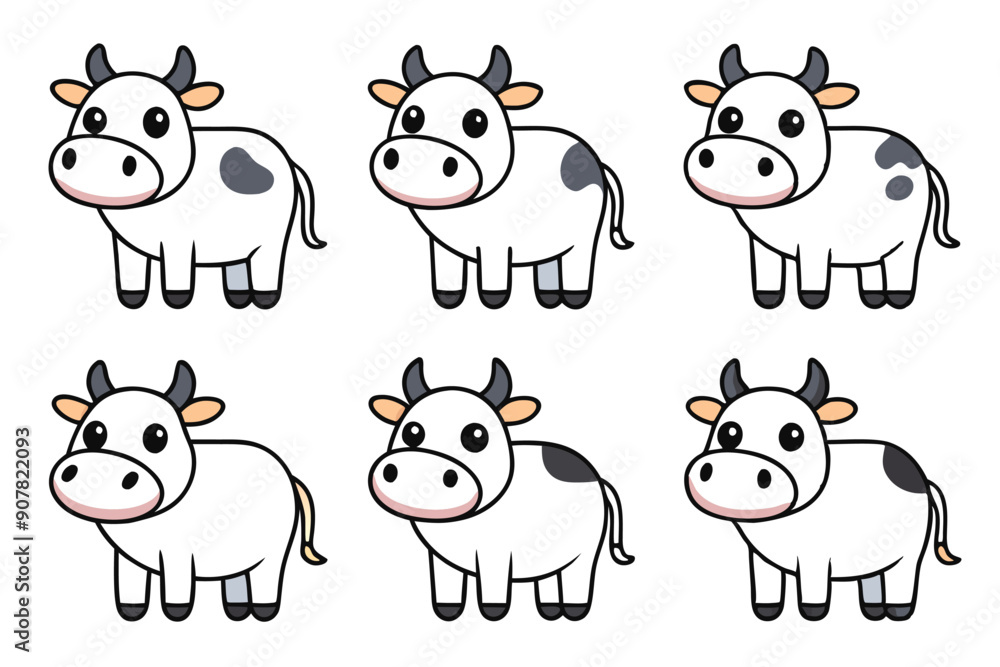 Six Cartoon Cows With Black and White Patches Six Cartoon Cows With Black and White Patches