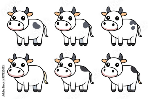 Six Cartoon Cows With Black and White Patches