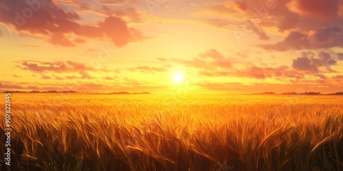 Golden Sunset Over Serene Wheat Field