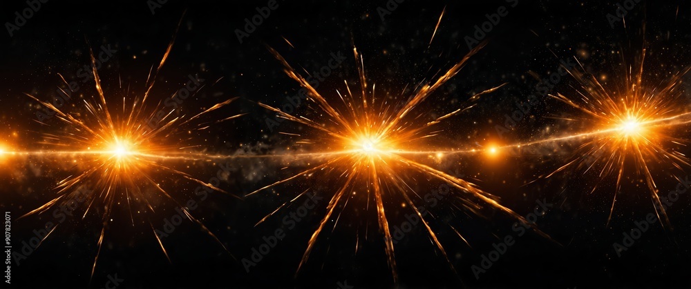 Fototapeta premium orange lights explosion in space galaxy plain black background wide angle panoramic view backdrop copy space