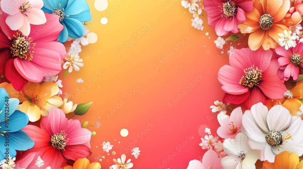 Bright and cheerful spring holiday sale banner with colorful flowers and space for copy, perfect for promoting discounts Bright and cheerful spring holiday sale banner with colorful flowers and space for copy, perfect for promoting discounts