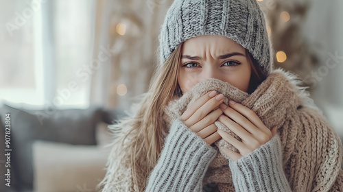 A girl on a cool winter day, wearing a winter hat and wrapped in a scarf