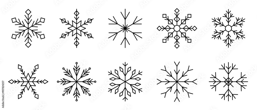 Fototapeta premium Collection of Intricate Snowflake Vector Designs