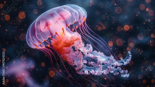 A Glowing Pink Jellyfish in a Deep Blue Sea