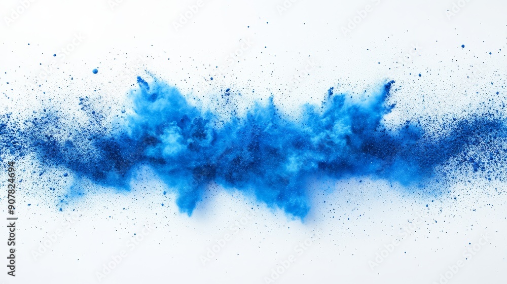 Abstract explosion of vibrant blue powder captured in mid-air against a white background with dynamic energy and texture Abstract explosion of vibrant blue powder captured in mid-air against a white background with dynamic energy and texture