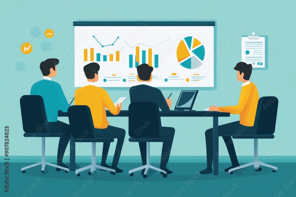 Creative Business Team Meeting: Planning Future Goals and Strategies in Minimalist Flat Style Illustration Creative Business Team Meeting: Planning Future Goals and Strategies in Minimalist Flat Style Illustration