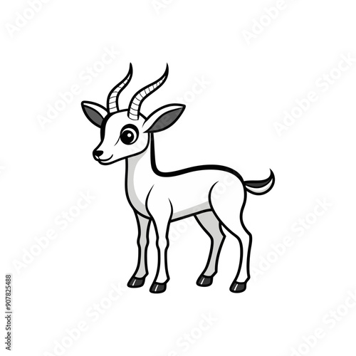 simple doodle line art drawing of small (black & white) Gazelle