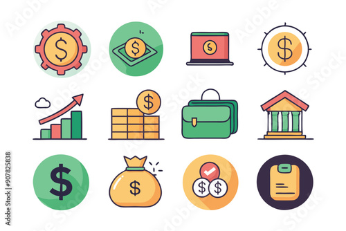 Colorful Finance and Money Icons Set