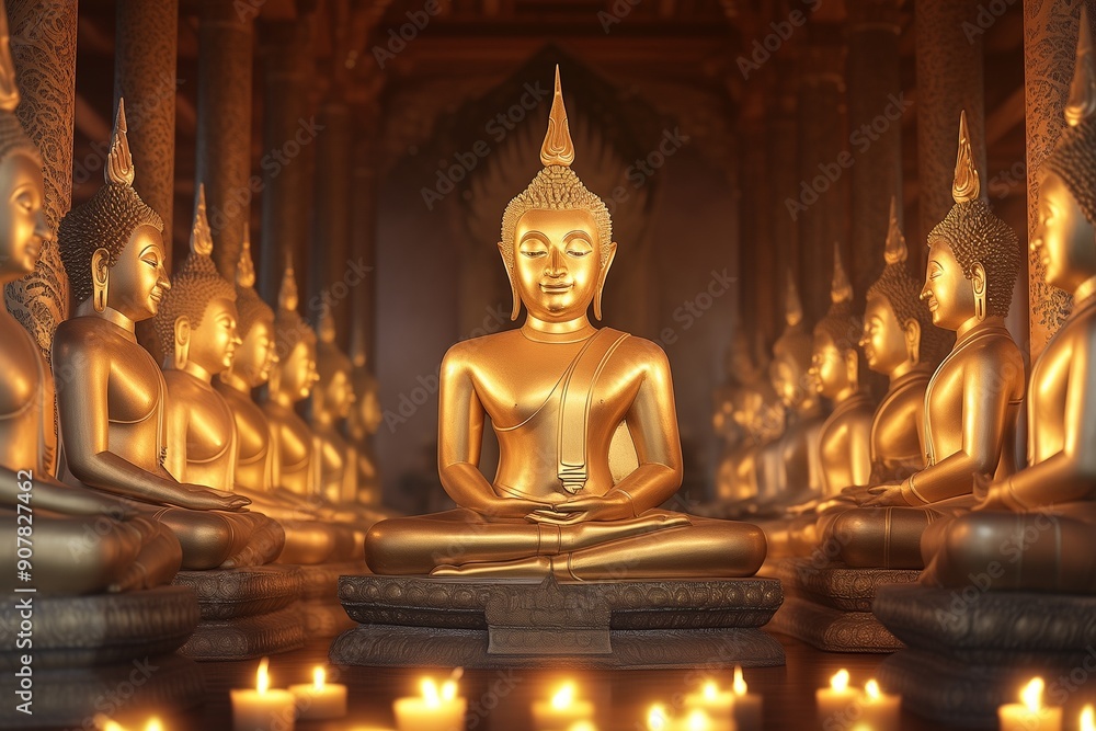 Fototapeta premium Golden Buddha statue in the temple