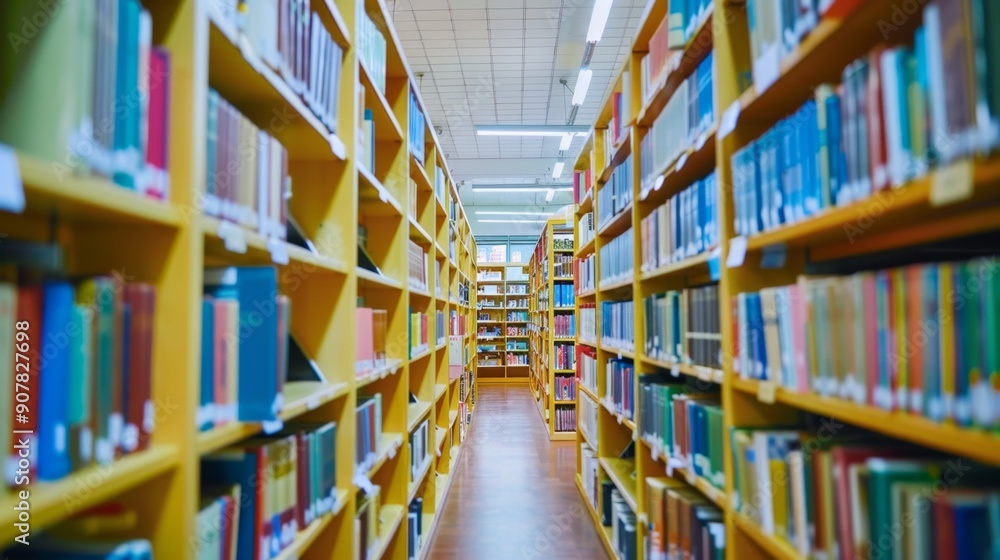 Bookshelf aisle in library. Bookshelf aisle in library.