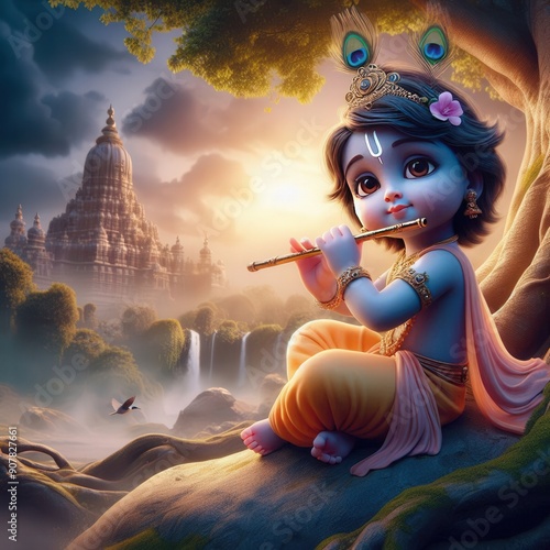 Shree Krishna for Janmashtami, Makhan Chor, Bal Krishna, Cute	 photo