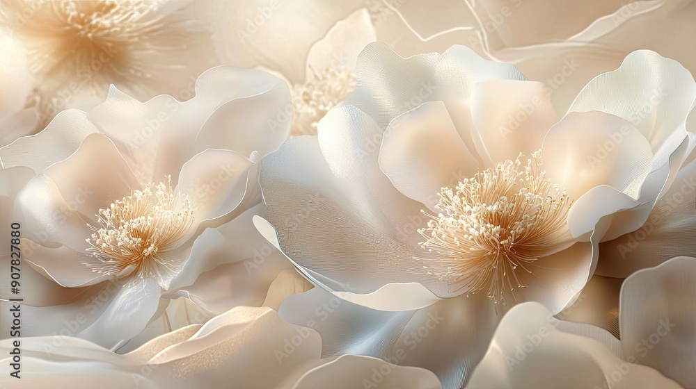 Delicate petals in soft beige and cream, forming a graceful and tranquil floral composition Delicate petals in soft beige and cream, forming a graceful and tranquil floral composition