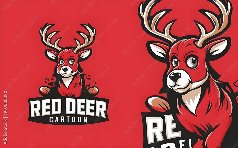 Fototapeta premium Vibrant Red Deer Cartoon Logo for Sublimation and Vector Art