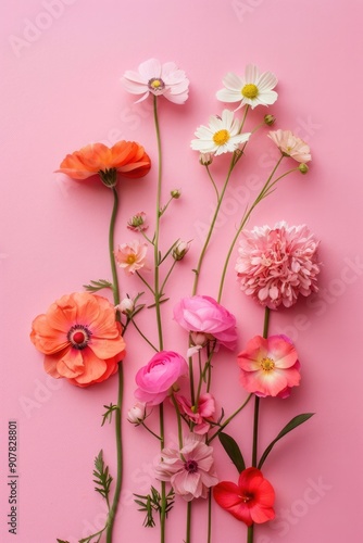 Flowers on pink background.