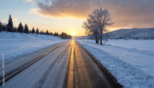 Snow Covered Highway in Winter