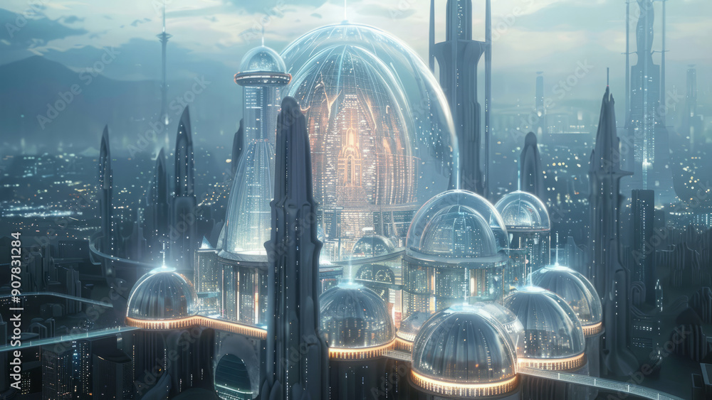 Advanced Futuristic City with Glass Domes and High-Tech Architecture Advanced Futuristic City with Glass Domes and High-Tech Architecture