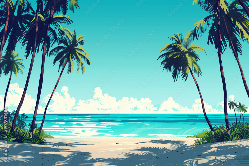 Naklejka premium Tropical Beach Paradise with Palm Trees