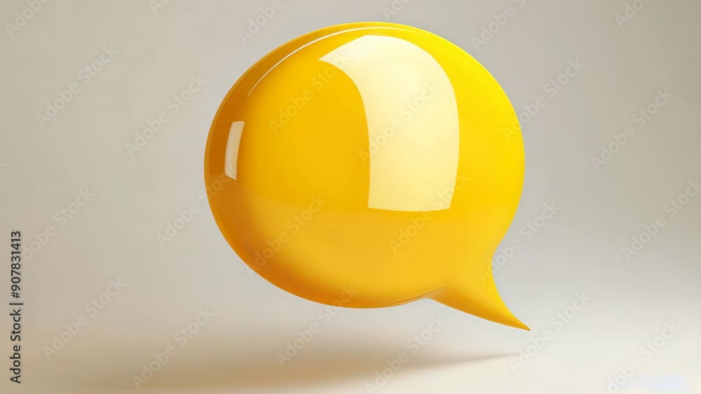 Floating yellow speech bubble icon on light background animation Floating yellow speech bubble icon on light background animation