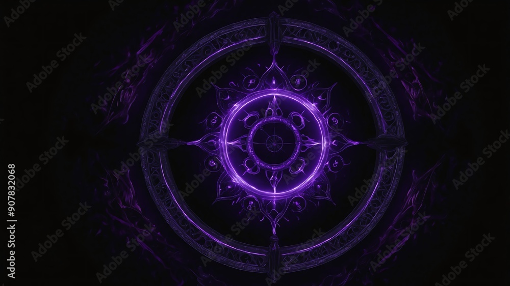 purple glowing magic circle in black background copy space design purple glowing magic circle in black background copy space design