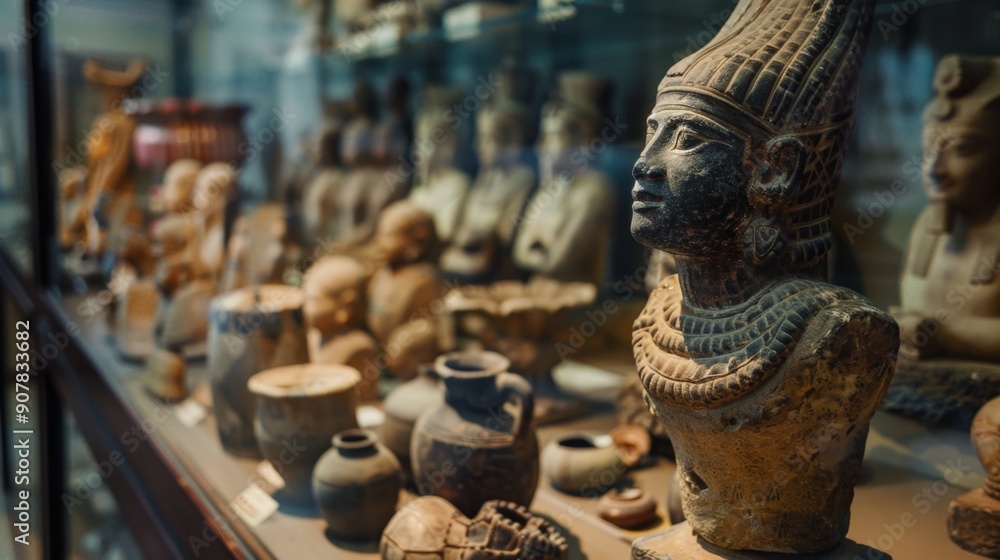 Ancient Egyptian Statues in a Museum Display. Ancient Egyptian Statues in a Museum Display.