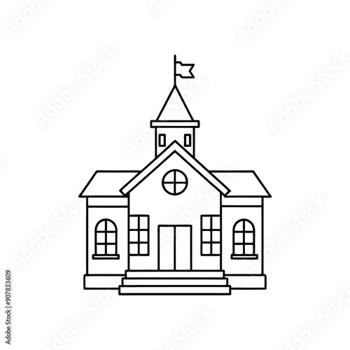 A school building with a flag  vector 