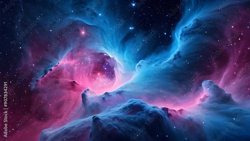 Fototapeta premium Abstract space nebula colors blue and pink background with space