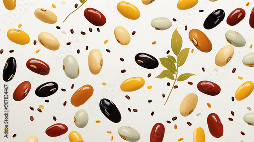 Beans Grains with Water Splashes, Abstract Image, Texture, Pattern Background, Wallpaper, Cover and Screen of Smartphone, Cell Phone, Computer, Laptop, 9:16 and 16:9 Format