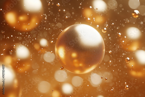 Golden balls on a shiny background. Realistic luxury style. 3d effect. Modern concept.