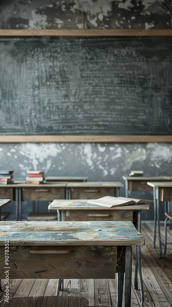 Interior of an empty classroom with desks, chairs and a blackboard. back to school concept
Interior of an empty classroom with desks, chairs and a blackboard. back to school concept