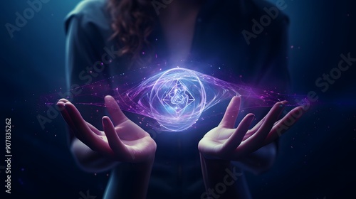 Glowing infinity symbol held between two hands with a starry background.